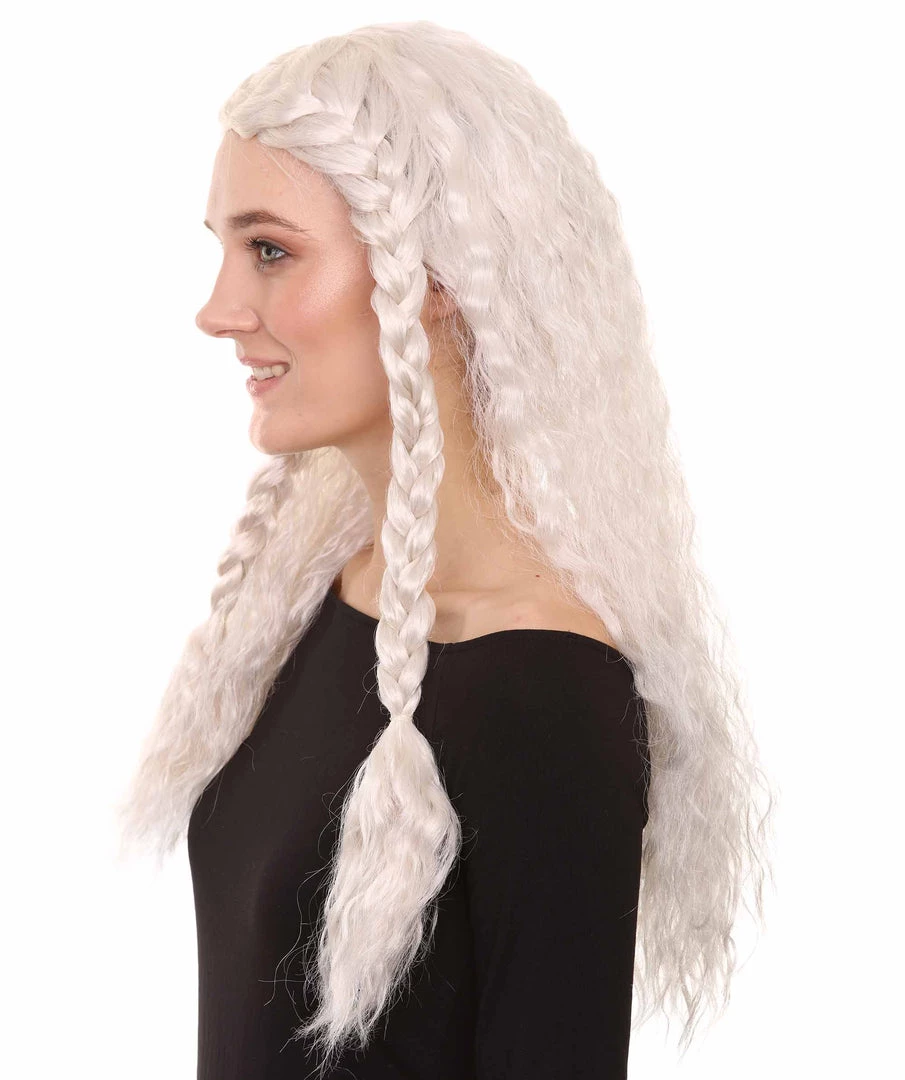 HPO Viking Princess Womens Wig | White Royal Character Cosplay Halloween Wig | Premium Breathable Capless Cap 3 HPO Viking Princess Womens Wig | White Royal Character Cosplay Halloween Wig | Premium Breathable Capless Cap
