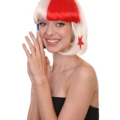 FLAGWIGS Panama Flag Sport Party Bob Wig | National Pride Red White Blue Wig | Premium Breathable Capless Cap Women's