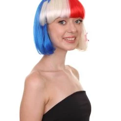 FLAGWIGS Panama Flag Sport Party Bob Wig | National Pride Red White Blue Wig | Premium Breathable Capless Cap Women's
