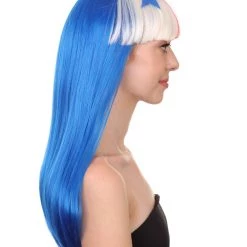 FLAGWIGS Panama Flag Sport Party Long Bob Wig | National Pride White Red Blue Wig | Premium Breathable Capless Cap Women's