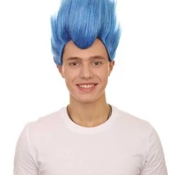 HPO Hades God Of Death | Blue Fake Flame Spikes | Premium Halloween Wig Men's
