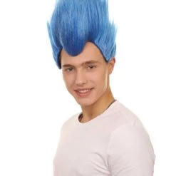 HPO Hades God Of Death | Blue Fake Flame Spikes | Premium Halloween Wig Men's