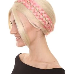 HPO Renaissance Womens Braids | Short Blonde With Pink Braid Wig | Premium Breathable Capless Cap Men's