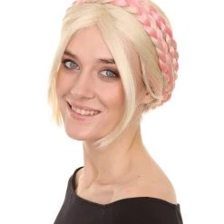 HPO Renaissance Womens Braids | Short Blonde With Pink Braid Wig | Premium Breathable Capless Cap Men's