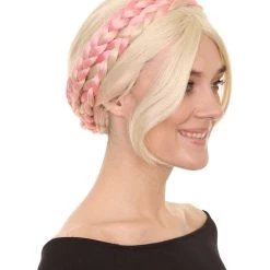 HPO Renaissance Womens Braids | Short Blonde With Pink Braid Wig | Premium Breathable Capless Cap Men's