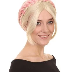 HPO Renaissance Womens Braids | Short Blonde With Pink Braid Wig | Premium Breathable Capless Cap Men's