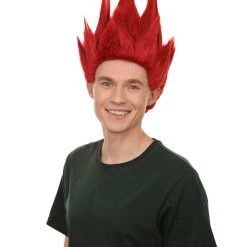 Adult Men's Medium Length Halloween Cosplay Spiked Red Riot Costume Wig, Synthetic Soft Fiber Hair, Perfect For Your Next Anime Festival Or Convention | HPO