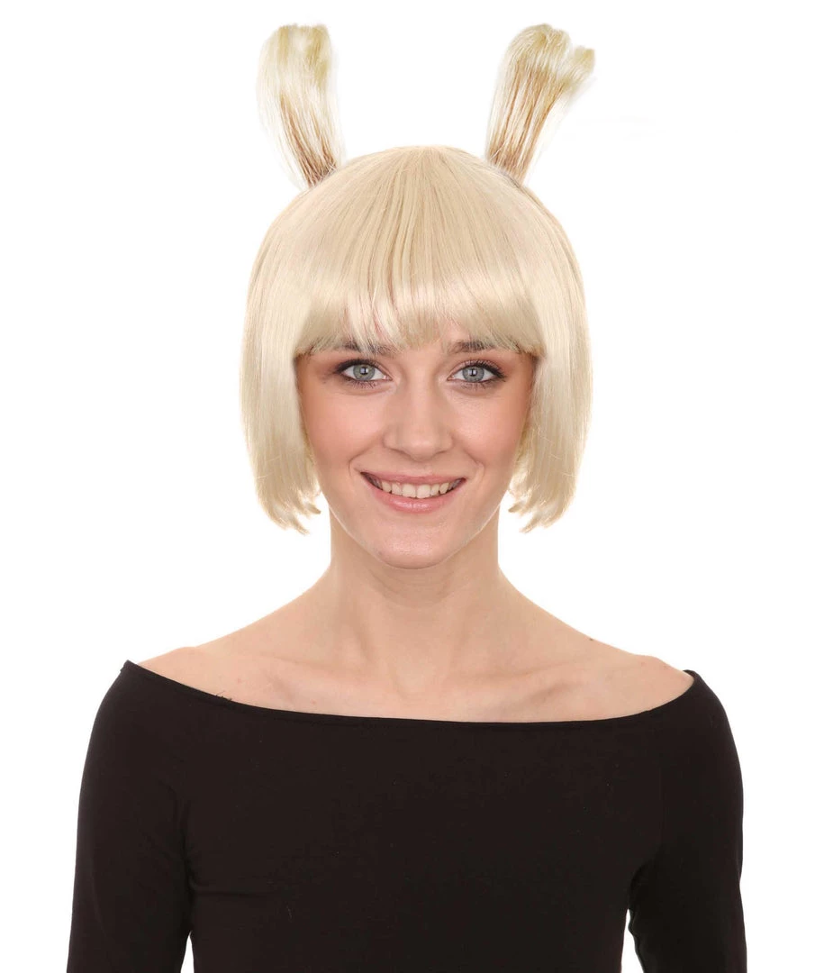 HPO Rabbit Blonde Womens Bob Wig | Animal Rabit Character Cosplay Halloween Wig | Premium Breathable Capless Cap Men's 1 HPO Rabbit Blonde Womens Bob Wig | Animal Rabit Character Cosplay Halloween Wig | Premium Breathable Capless Cap Men's