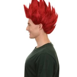 Adult Men's Medium Length Halloween Cosplay Spiked Red Riot Costume Wig, Synthetic Soft Fiber Hair, Perfect For Your Next Anime Festival Or Convention | HPO