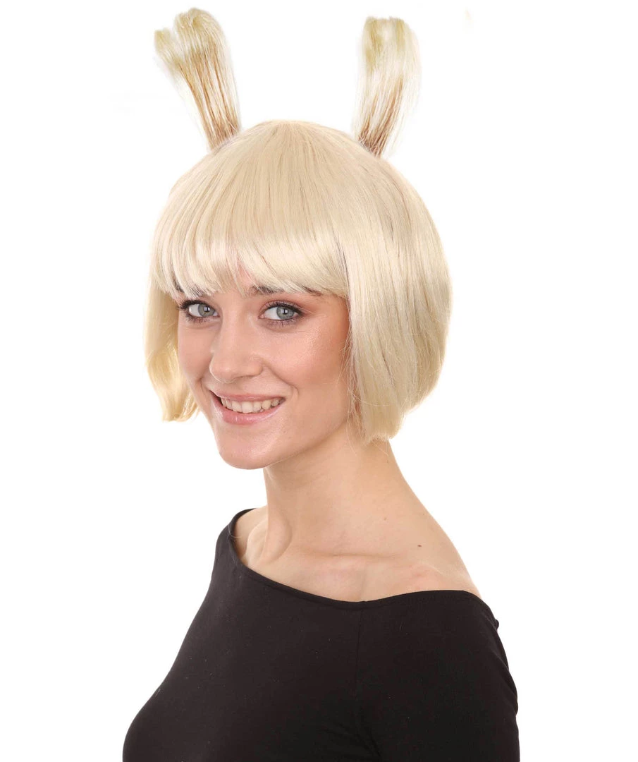 HPO Rabbit Blonde Womens Bob Wig | Animal Rabit Character Cosplay Halloween Wig | Premium Breathable Capless Cap Men's 2 HPO Rabbit Blonde Womens Bob Wig | Animal Rabit Character Cosplay Halloween Wig | Premium Breathable Capless Cap Men's