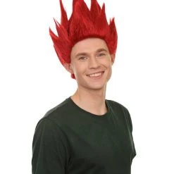 Adult Men's Medium Length Halloween Cosplay Spiked Red Riot Costume Wig, Synthetic Soft Fiber Hair, Perfect For Your Next Anime Festival Or Convention | HPO
