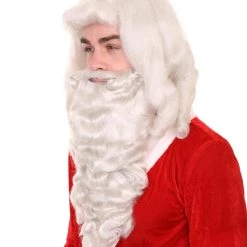 HPO Men's Mens Father Xmas Santa Claus Wig And Beard Set | White Merry Christmas Santa Wig | Premium Breathable Capless Cap
