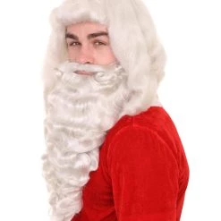 HPO Men's Mens Father Xmas Santa Claus Wig And Beard Set | White Merry Christmas Santa Wig | Premium Breathable Capless Cap