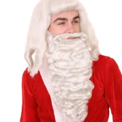 HPO Men's Mens Father Xmas Santa Claus Wig And Beard Set | White Merry Christmas Santa Wig | Premium Breathable Capless Cap