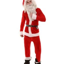 HPO Adult Men's Classic Santa Claus Suit Costume | Red Christmas Costume