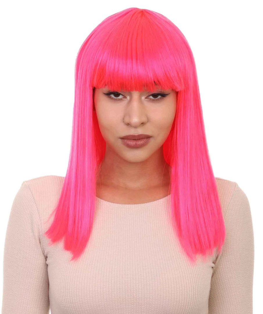 HPO Men's Womens Long Bob Wig | Neon Pink Cosplay Halloween Wig | Premium Breathable Capless Cap 1 HPO Men's Womens Long Bob Wig | Neon Pink Cosplay Halloween Wig | Premium Breathable Capless Cap
