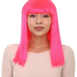 HPO Men's Womens Long Bob Wig | Neon Pink Cosplay Halloween Wig | Premium Breathable Capless Cap