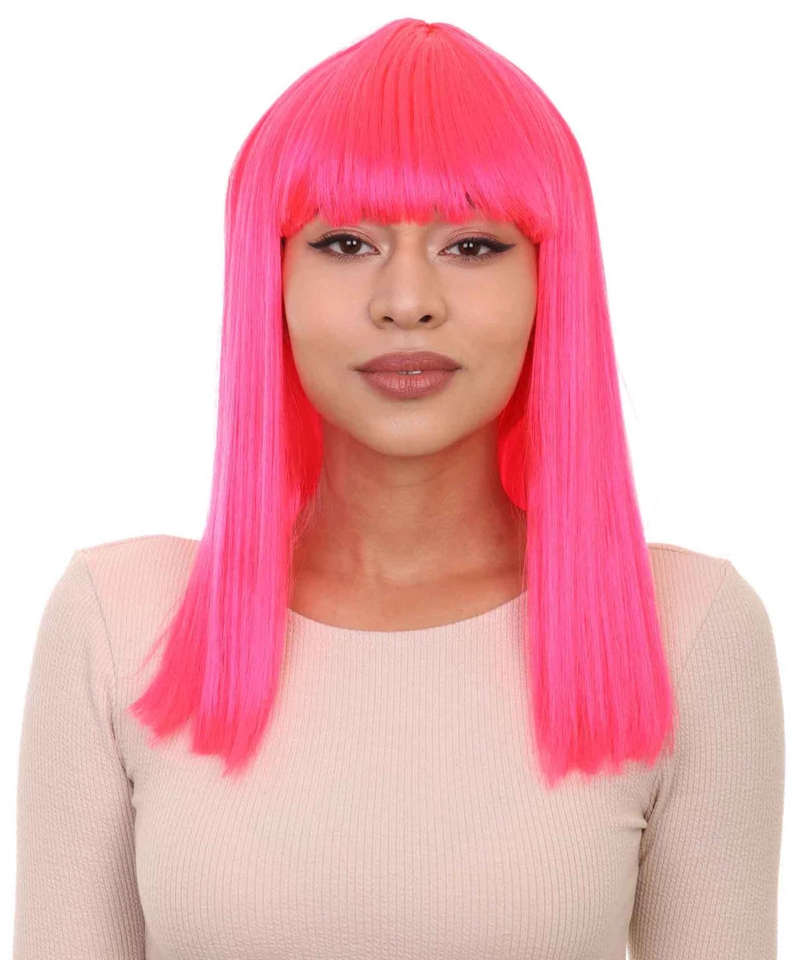 HPO Men's Womens Long Bob Wig | Neon Pink Cosplay Halloween Wig | Premium Breathable Capless Cap 2 HPO Men's Womens Long Bob Wig | Neon Pink Cosplay Halloween Wig | Premium Breathable Capless Cap