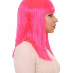 HPO Men's Womens Long Bob Wig | Neon Pink Cosplay Halloween Wig | Premium Breathable Capless Cap 15 HPO Men's Womens Long Bob Wig | Neon Pink Cosplay Halloween Wig | Premium Breathable Capless Cap