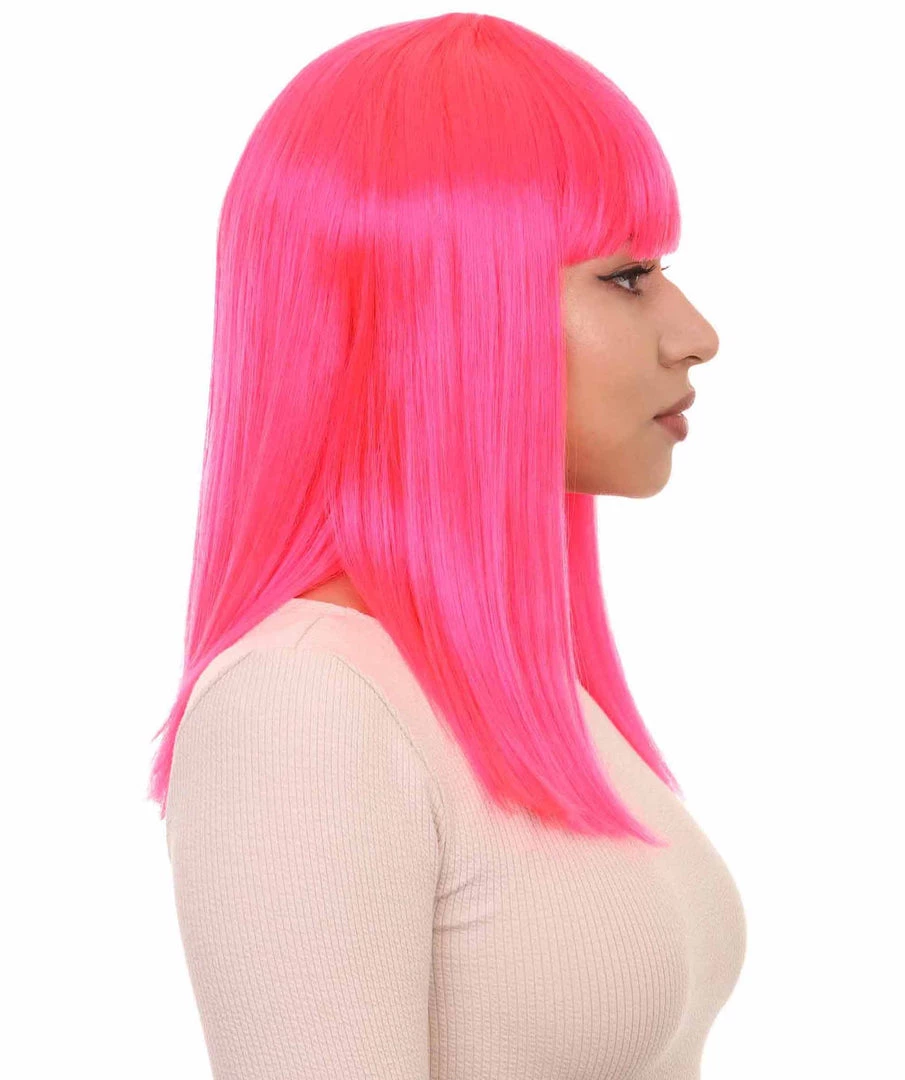 HPO Men's Womens Long Bob Wig | Neon Pink Cosplay Halloween Wig | Premium Breathable Capless Cap 6 HPO Men's Womens Long Bob Wig | Neon Pink Cosplay Halloween Wig | Premium Breathable Capless Cap
