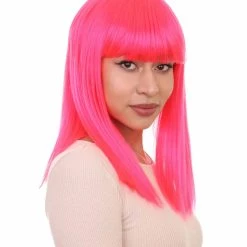 HPO Men's Womens Long Bob Wig | Neon Pink Cosplay Halloween Wig | Premium Breathable Capless Cap 16 HPO Men's Womens Long Bob Wig | Neon Pink Cosplay Halloween Wig | Premium Breathable Capless Cap
