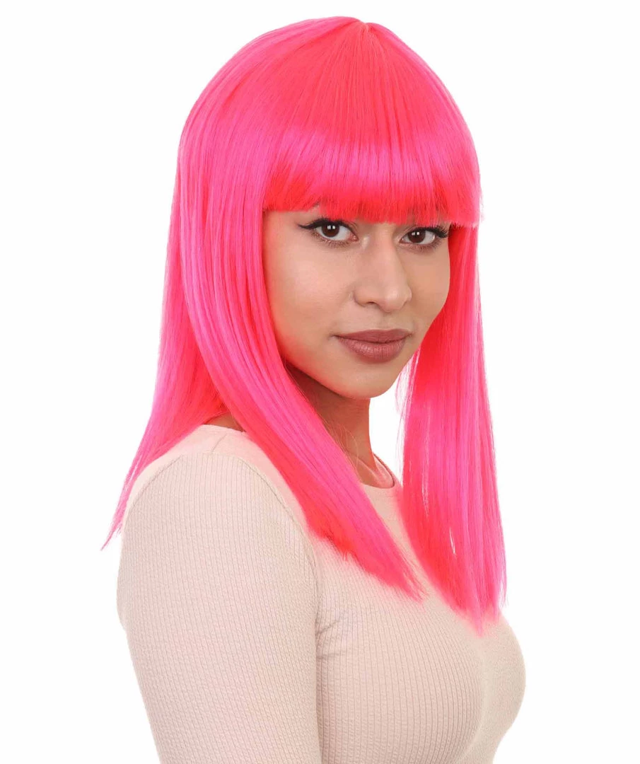 HPO Men's Womens Long Bob Wig | Neon Pink Cosplay Halloween Wig | Premium Breathable Capless Cap 7 HPO Men's Womens Long Bob Wig | Neon Pink Cosplay Halloween Wig | Premium Breathable Capless Cap