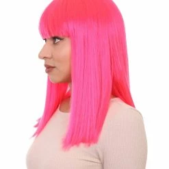 HPO Men's Womens Long Bob Wig | Neon Pink Cosplay Halloween Wig | Premium Breathable Capless Cap 13 HPO Men's Womens Long Bob Wig | Neon Pink Cosplay Halloween Wig | Premium Breathable Capless Cap