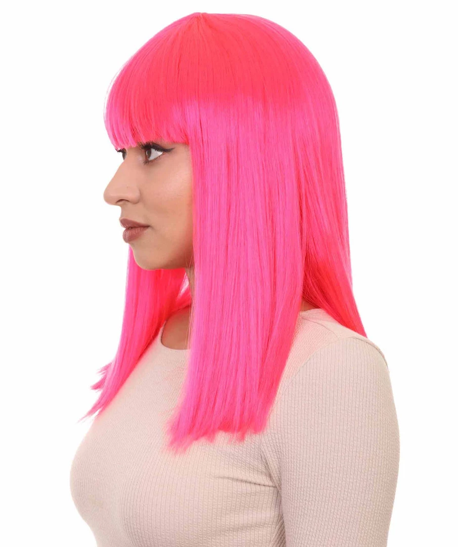 HPO Men's Womens Long Bob Wig | Neon Pink Cosplay Halloween Wig | Premium Breathable Capless Cap 4 HPO Men's Womens Long Bob Wig | Neon Pink Cosplay Halloween Wig | Premium Breathable Capless Cap