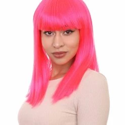 HPO Men's Womens Long Bob Wig | Neon Pink Cosplay Halloween Wig | Premium Breathable Capless Cap 12 HPO Men's Womens Long Bob Wig | Neon Pink Cosplay Halloween Wig | Premium Breathable Capless Cap