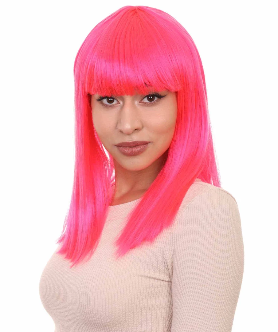 HPO Men's Womens Long Bob Wig | Neon Pink Cosplay Halloween Wig | Premium Breathable Capless Cap 3 HPO Men's Womens Long Bob Wig | Neon Pink Cosplay Halloween Wig | Premium Breathable Capless Cap