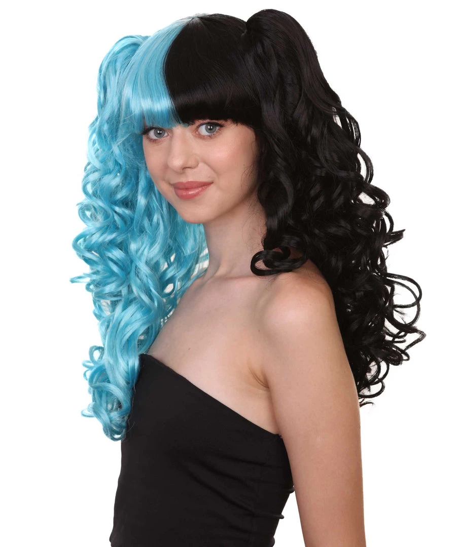 HPO Men's Dolly Womens Wig | Blue And Black Wig | Premium Breathable Capless Cap 3 HPO Men's Dolly Womens Wig | Blue And Black Wig | Premium Breathable Capless Cap