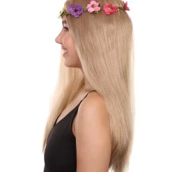 HPO Queen Of Cats | Blonde Hippy Wig With Flower Crown | Premium Halloween Wig