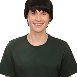 Adult Men's 10" Inch Medium Length Halloween Cosplay Anime Funny Gene Brother Costume Wig, Dark Synthetic Fiber Hair, | HPO