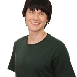 Adult Men's 10" Inch Medium Length Halloween Cosplay Anime Funny Gene Brother Costume Wig, Dark Synthetic Fiber Hair, | HPO