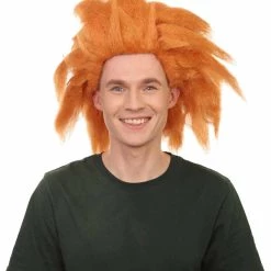 Adult Men's 18" Inch Long Halloween Cosplay Spiked Monster Fighter Costume Orange Wig, Synthetic Soft Fiber Hair, Perfect For Your Next Video Game Anime Convention | HPO