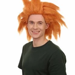 Adult Men's 18" Inch Long Halloween Cosplay Spiked Monster Fighter Costume Orange Wig, Synthetic Soft Fiber Hair, Perfect For Your Next Video Game Anime Convention | HPO 10 Adult Men's 18