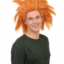 Adult Men's 18" Inch Long Halloween Cosplay Spiked Monster Fighter Costume Orange Wig, Synthetic Soft Fiber Hair, Perfect For Your Next Video Game Anime Convention | HPO 14 Adult Men's 18