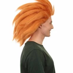 Adult Men's 18" Inch Long Halloween Cosplay Spiked Monster Fighter Costume Orange Wig, Synthetic Soft Fiber Hair, Perfect For Your Next Video Game Anime Convention | HPO 13 Adult Men's 18