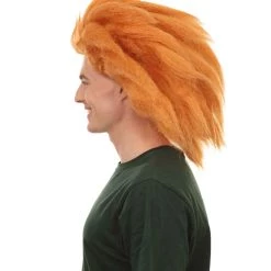 Adult Men's 18" Inch Long Halloween Cosplay Spiked Monster Fighter Costume Orange Wig, Synthetic Soft Fiber Hair, Perfect For Your Next Video Game Anime Convention | HPO 11 Adult Men's 18