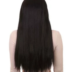 HPO Long Straight Cosplay Black Womens Wig | Horror Ghostly Halloween Wig | Premium Breathable Capless Cap Women's