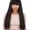 HPO Long Straight Cosplay Black Womens Wig | Horror Ghostly Halloween Wig | Premium Breathable Capless Cap Women's