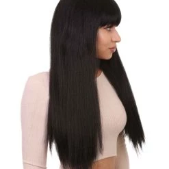 HPO Long Straight Cosplay Black Womens Wig | Horror Ghostly Halloween Wig | Premium Breathable Capless Cap Women's