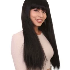 HPO Long Straight Cosplay Black Womens Wig | Horror Ghostly Halloween Wig | Premium Breathable Capless Cap Women's