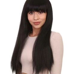 HPO Long Straight Cosplay Black Womens Wig | Horror Ghostly Halloween Wig | Premium Breathable Capless Cap Women's