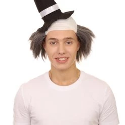 HPO Men's Horror Clown Mens Wig With Hat | Grey Ghost Wig 10 HPO Men's Horror Clown Mens Wig With Hat | Grey Ghost Wig