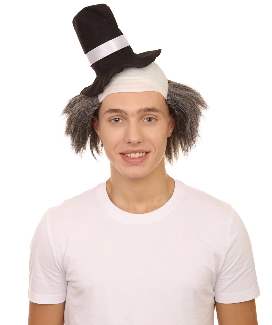 HPO Men's Horror Clown Mens Wig With Hat | Grey Ghost Wig 3 HPO Men's Horror Clown Mens Wig With Hat | Grey Ghost Wig