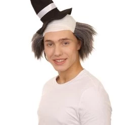 HPO Men's Horror Clown Mens Wig With Hat | Grey Ghost Wig