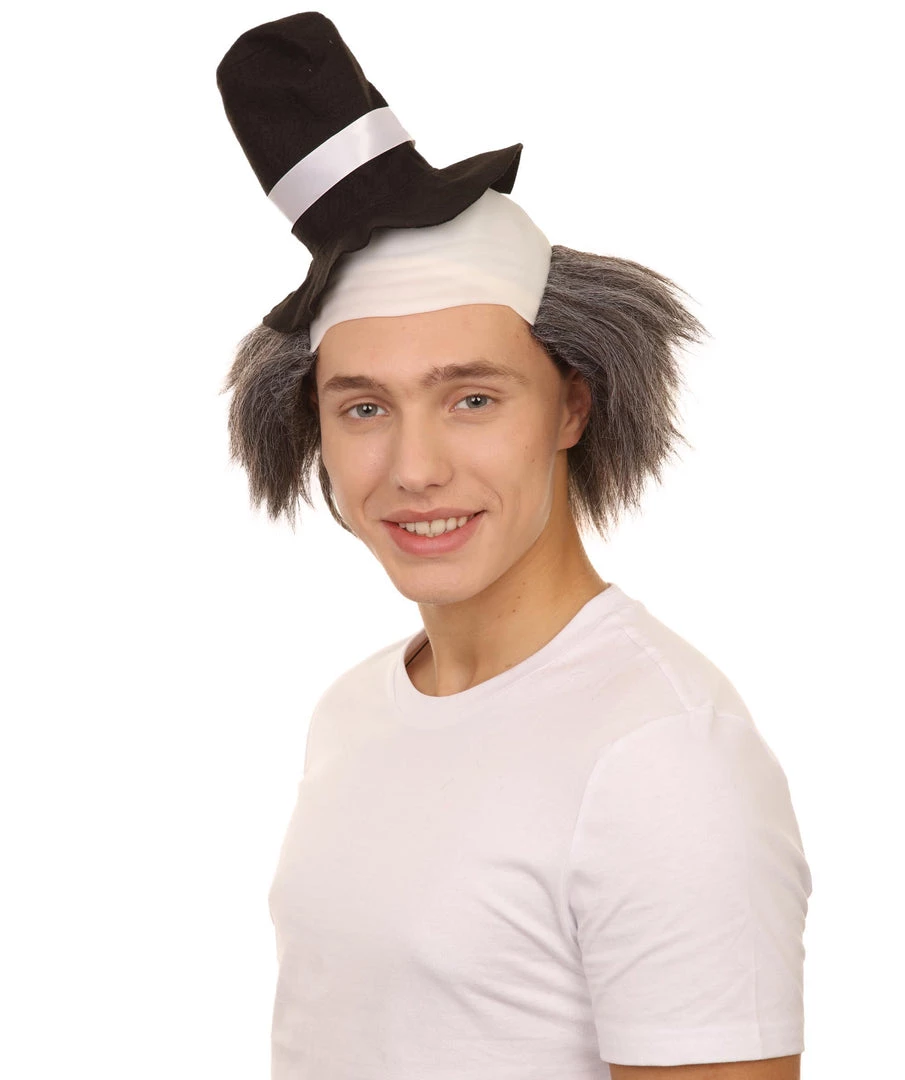 HPO Men's Horror Clown Mens Wig With Hat | Grey Ghost Wig 1 HPO Men's Horror Clown Mens Wig With Hat | Grey Ghost Wig