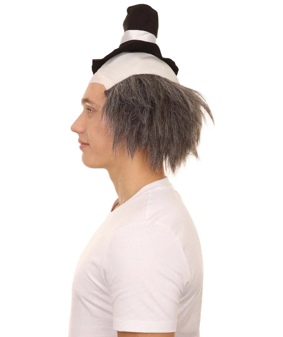 HPO Men's Horror Clown Mens Wig With Hat | Grey Ghost Wig 2 HPO Men's Horror Clown Mens Wig With Hat | Grey Ghost Wig