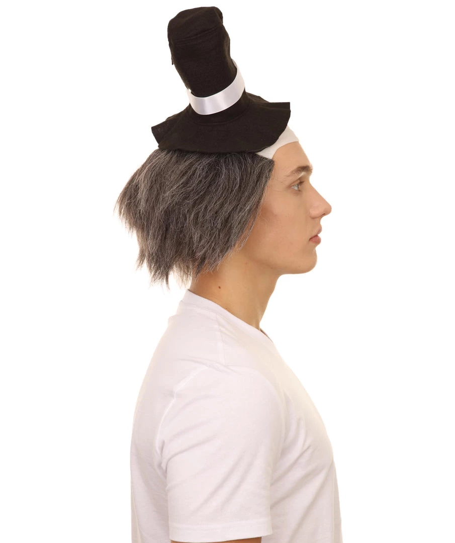 HPO Men's Horror Clown Mens Wig With Hat | Grey Ghost Wig 5 HPO Men's Horror Clown Mens Wig With Hat | Grey Ghost Wig